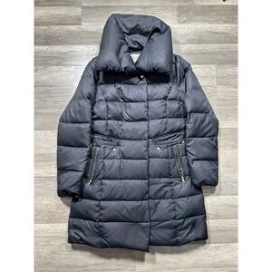 Cole Haan Signature Womens Black Down & Feather Puffer Coat Hooded Medium